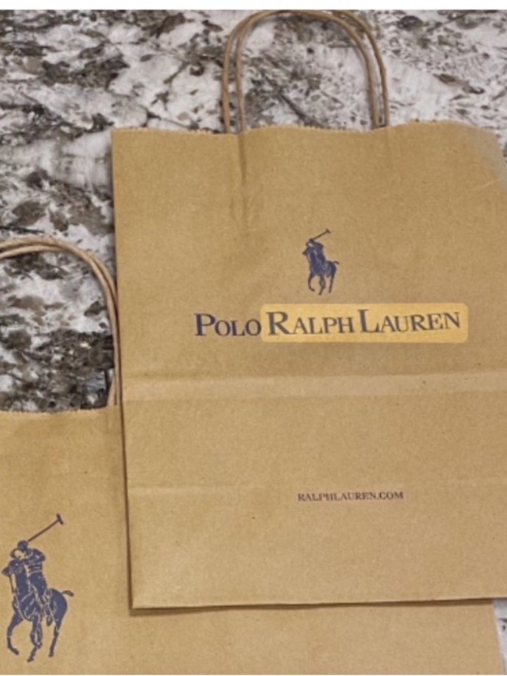 2 Polo by Ralph Lauren Brown Paper Tote with Navy Logo 8X12”
